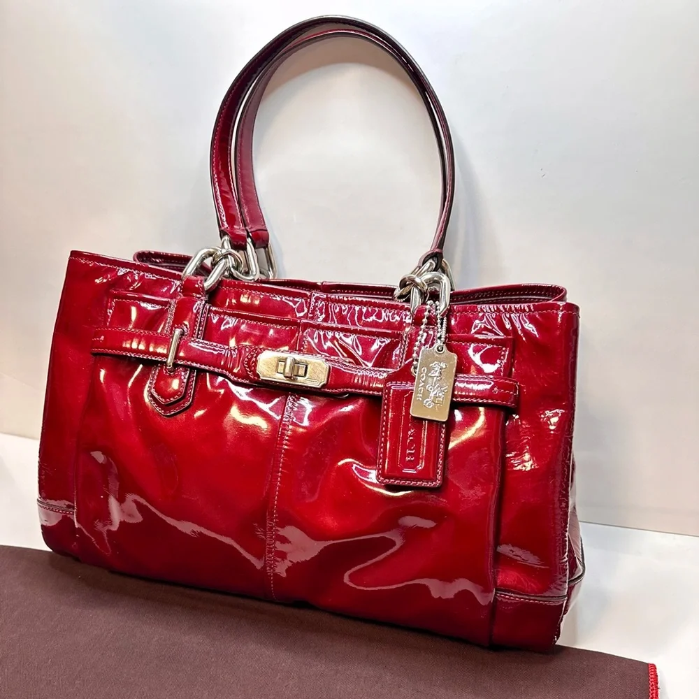 ✅ Sold ✅ Y2K Coach Chelsea Jayden Burgundy Patent Leather Tote Handbag Satchel - Picture 7 of 16